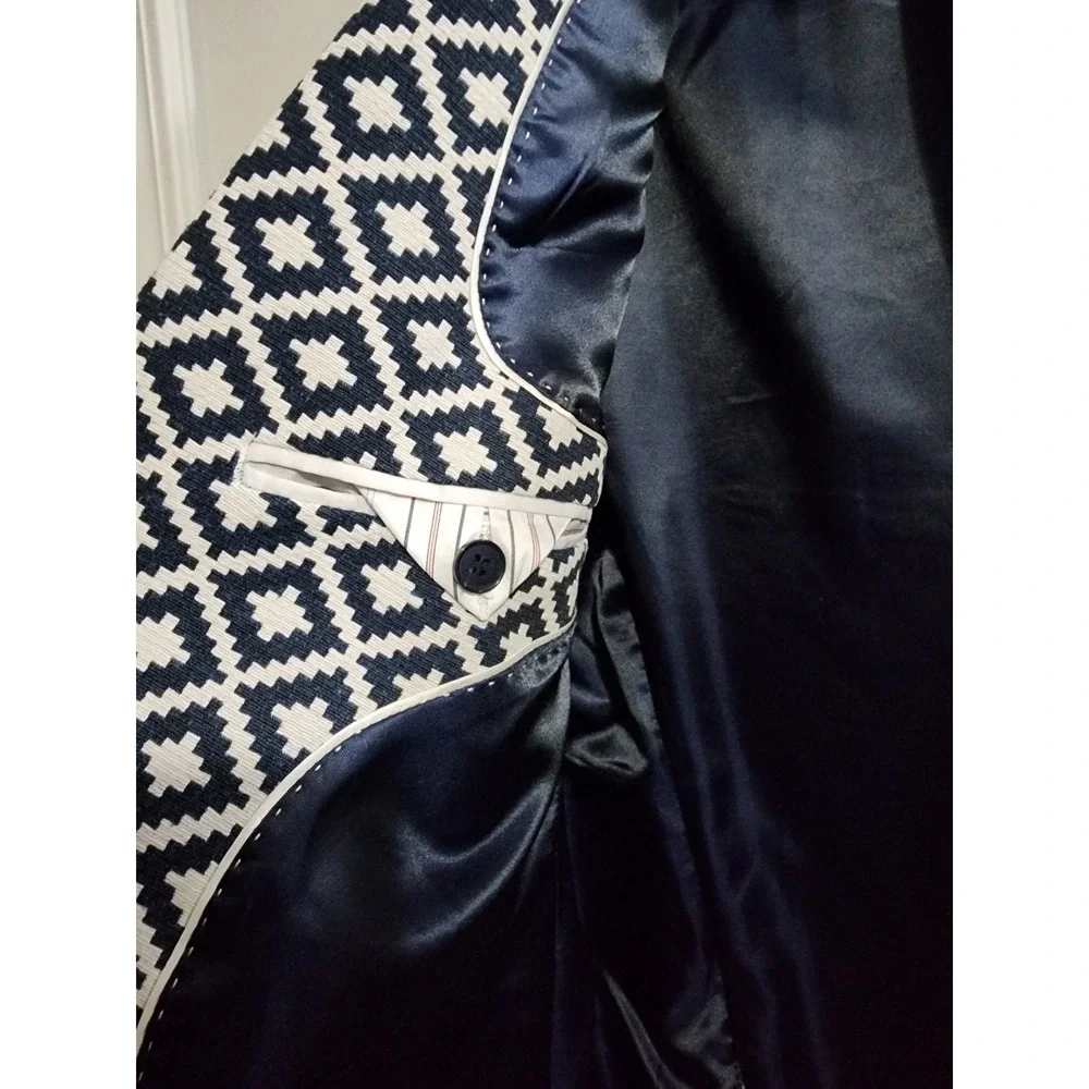 Elie Balleh Milano Italy Urben Blazer Mens M 38-40 Navy Geometric UEBBW2061-1 - Picture 8 of 9